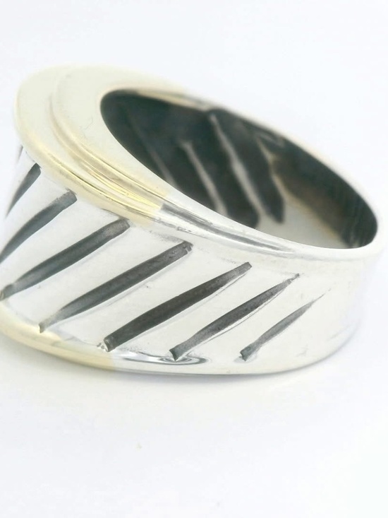 Vintage David Yurman 14K Yellow Gold White Diamond Cigar  Authentic David Yurman Cigar Band Ring Sterling Silver & 14K Gold  size 7.25